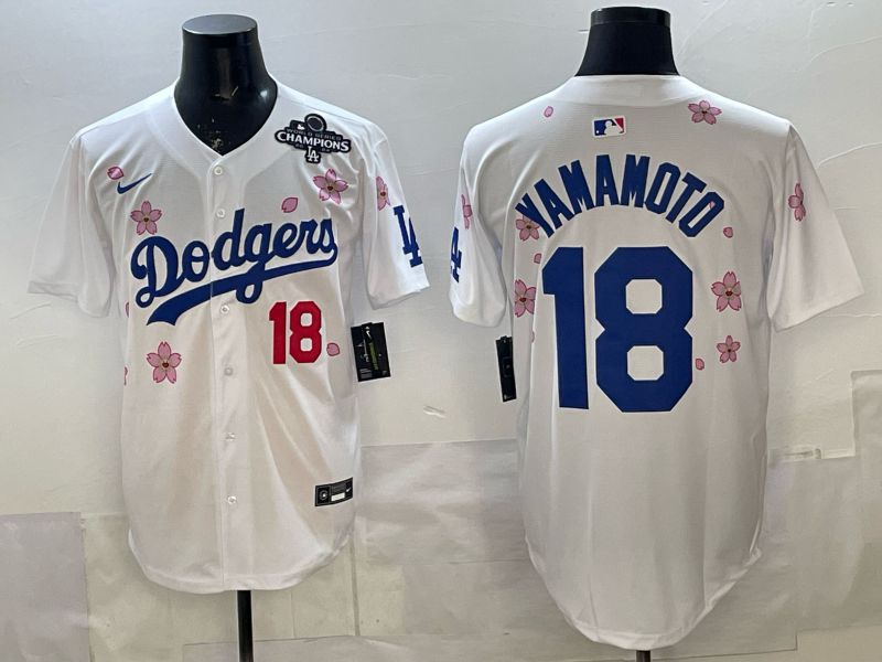 Men Los Angeles Dodgers #18 Yamamoto White Sakura Edition 2026 Nike MLB Jersey 008->los angeles dodgers->MLB Jersey